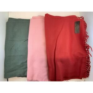 Luxury Cashmere Feel Super Soft 100% Acrylic Scarf New Set of‎ 3 Gray Pink Red